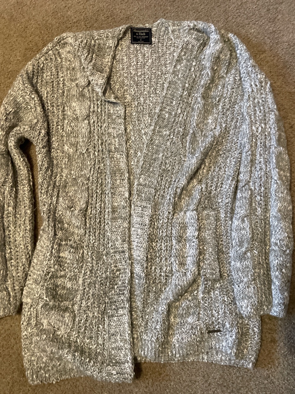 Abercrombie & Fitch Marled Light Taupe Open Cable-Knit Cardigan